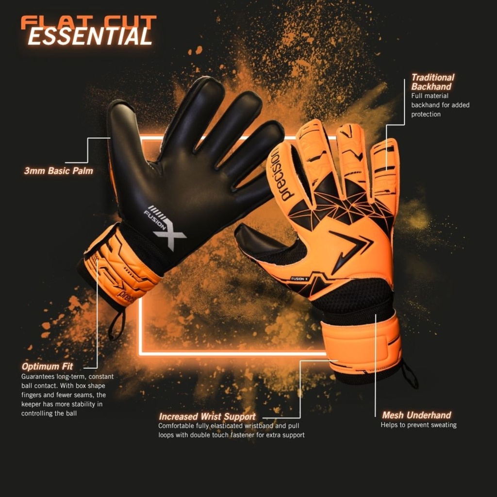 Precision Junior Fusion X Flat Cut Essential Goalkeeper Gloves