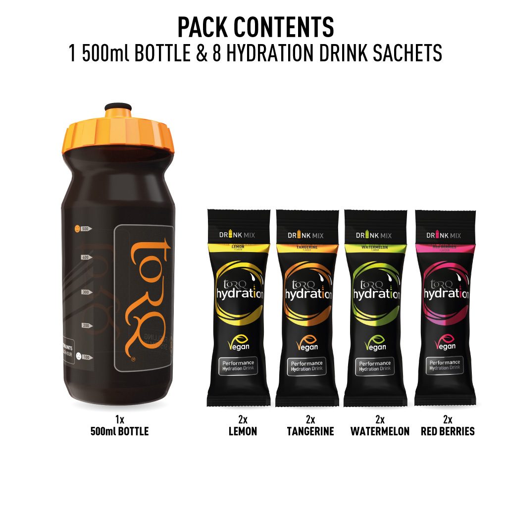 TORQ Hydration 500ml Bottle & 8 Mixed Sachets